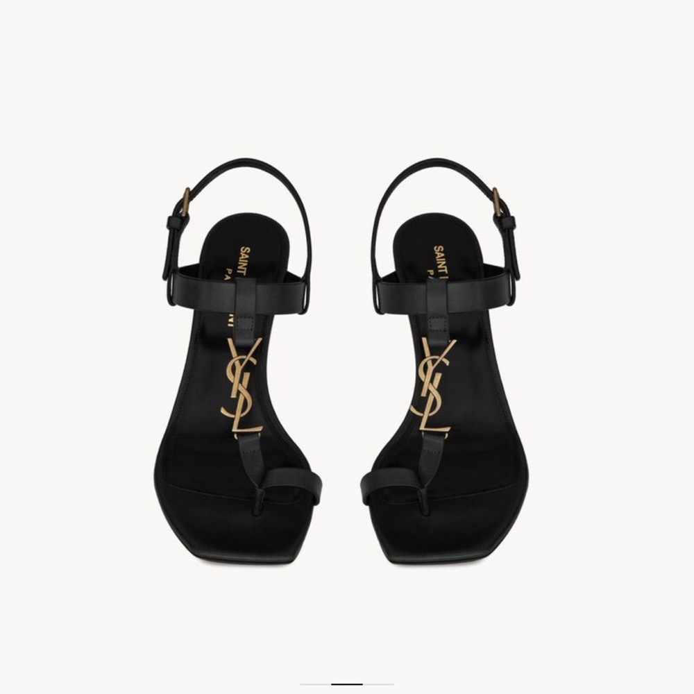 Saint Laurent Black Leather CASSANDRA 75 SANDAL